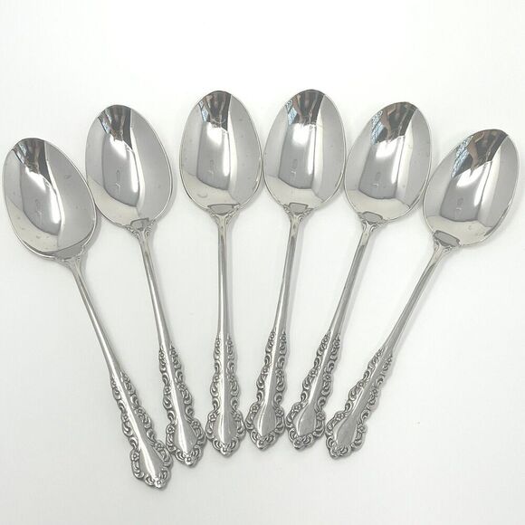 Oneida Shelley Cube USA Stainless Place Dinner Soup Spoons 6 5/8” Set Of 6 - Picture 1 of 6
